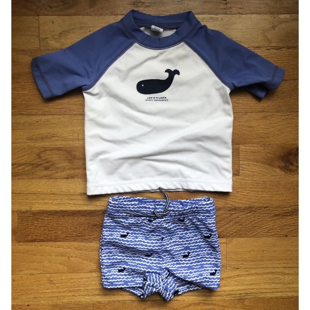 Janie & Jack 6-12M Swim Top & Whale Trunks